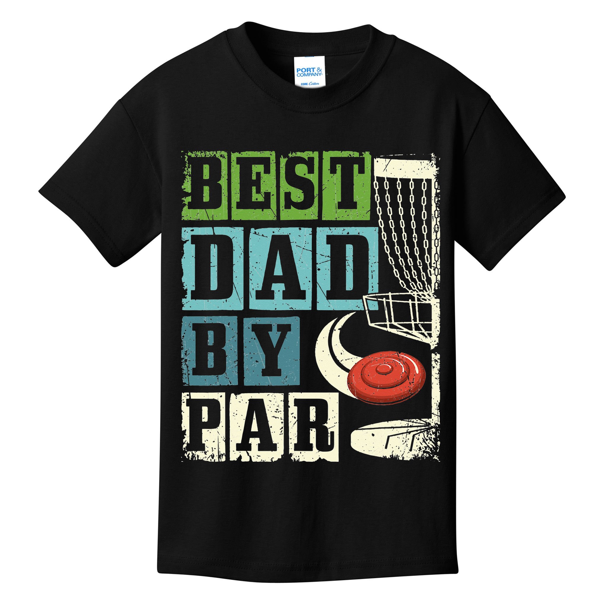 Best Dad By Par Funny Disc Golf Player Flying Disc Golfer Kids T-Shirt