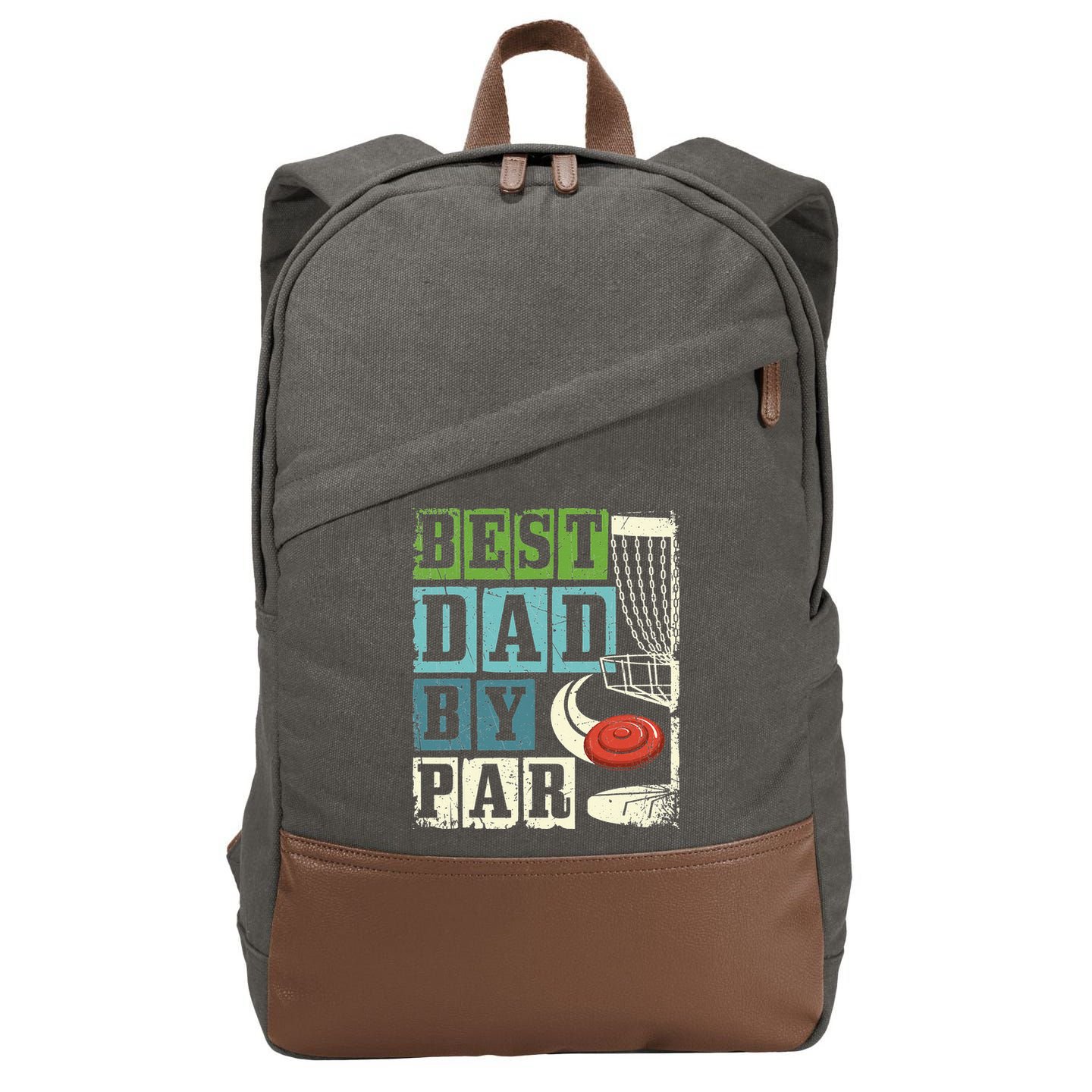 Best Dad By Par Funny Disc Golf Player Flying Disc Golfer Cotton Canvas Backpack