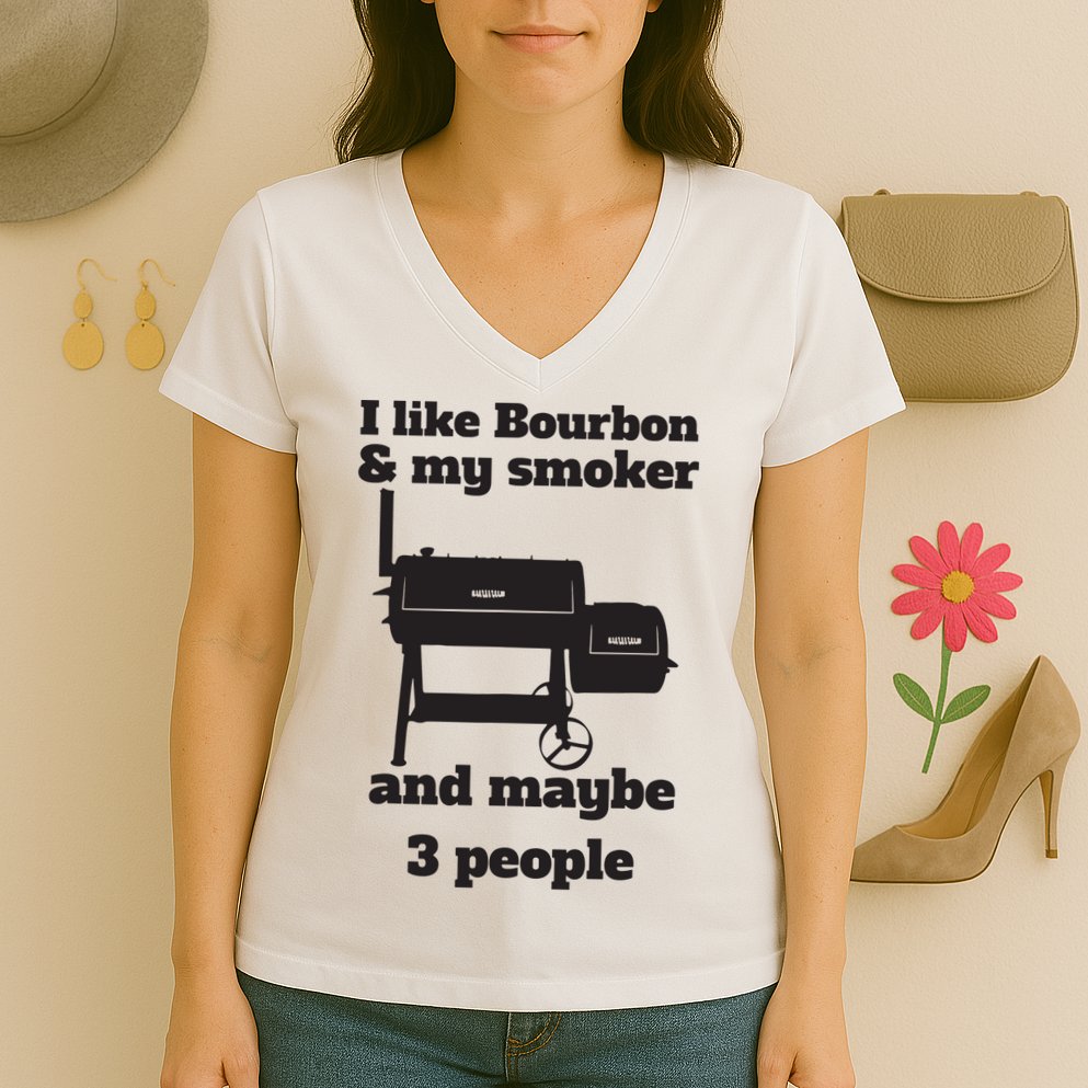 Best Dad BBQ Smoker Grill Lover Bourbon Whiskey Women's V-Neck T-Shirt