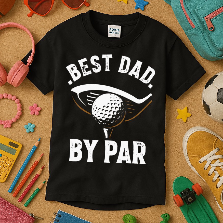 Best Dad by Par Funny Golf Player Father's Day Kids T-Shirt
