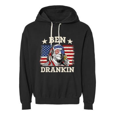 Ben Drankin Benjamin Franklin 4th Of July Funny Drinking Garment-Dyed Fleece Hoodie