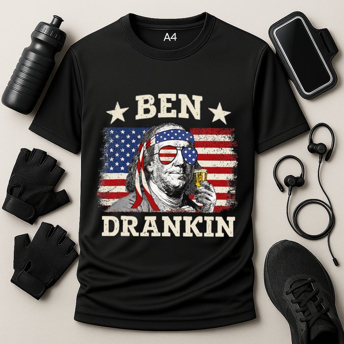 Ben Drankin Benjamin Franklin 4th Of July Funny Drinking Performance Shirt