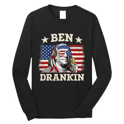 Ben Drankin Benjamin Franklin 4th Of July Funny Drinking Long Sleeve Shirt