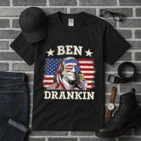 Ben Drankin Benjamin Franklin 4th Of July Funny Drinking Tall T-Shirt