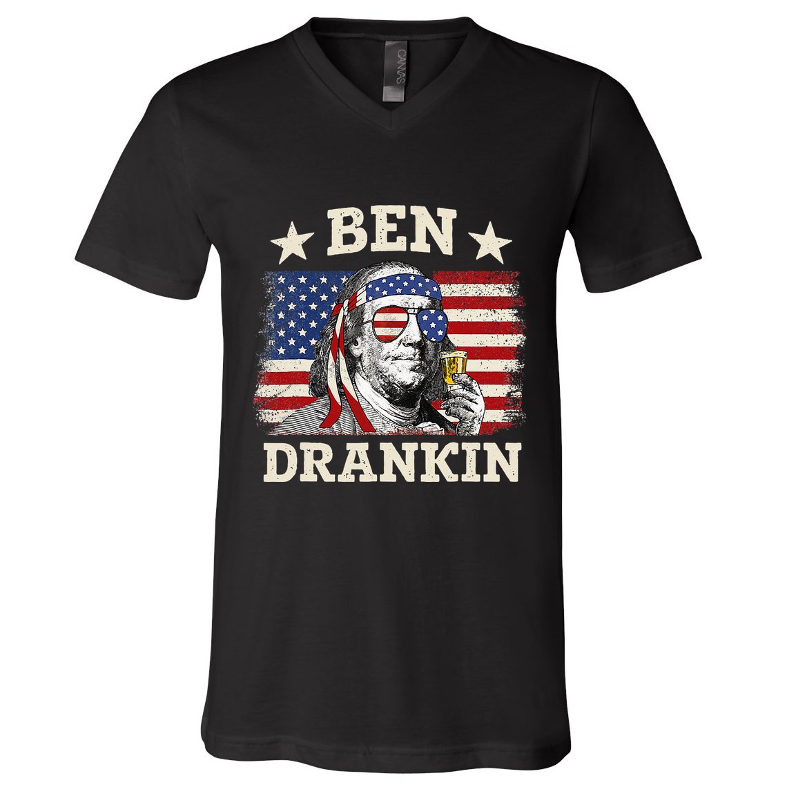 Ben Drankin Benjamin Franklin 4th Of July Funny Drinking V-Neck T-Shirt