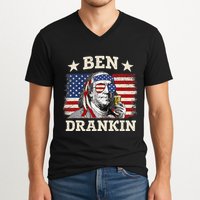Ben Drankin Benjamin Franklin 4th Of July Funny Drinking V-Neck T-Shirt