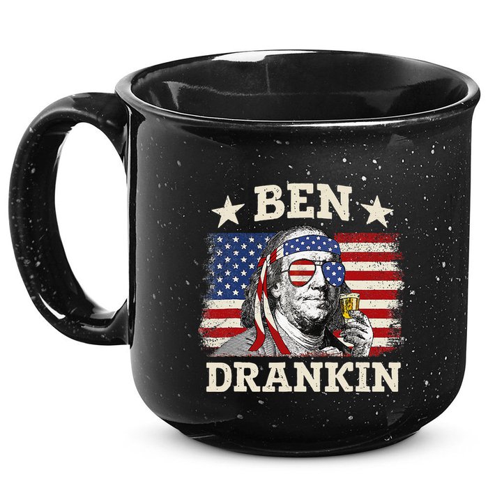 Ben Drankin Benjamin Franklin 4th Of July Funny Drinking 15oz Campfire Ceramic Mug