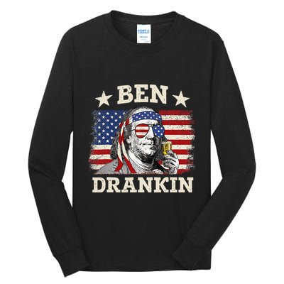 Ben Drankin Benjamin Franklin 4th Of July Funny Drinking Tall Long Sleeve T-Shirt