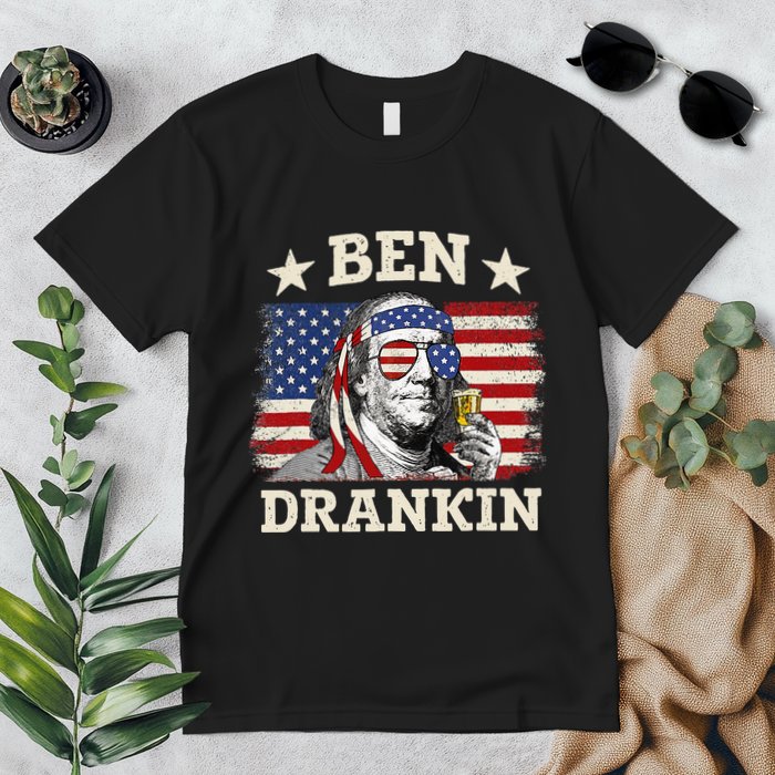 Ben Drankin Benjamin Franklin 4th Of July Funny Drinking Premium T-Shirt