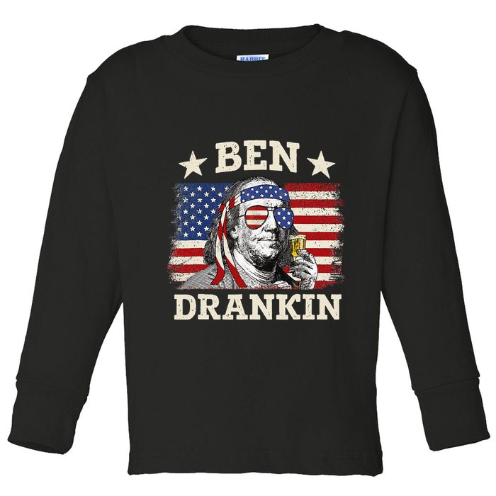 Ben Drankin Benjamin Franklin 4th Of July Funny Drinking Toddler Long Sleeve Shirt