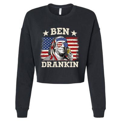 Ben Drankin Benjamin Franklin 4th Of July Funny Drinking Cropped Pullover Crew