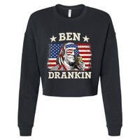 Ben Drankin Benjamin Franklin 4th Of July Funny Drinking Cropped Pullover Crew