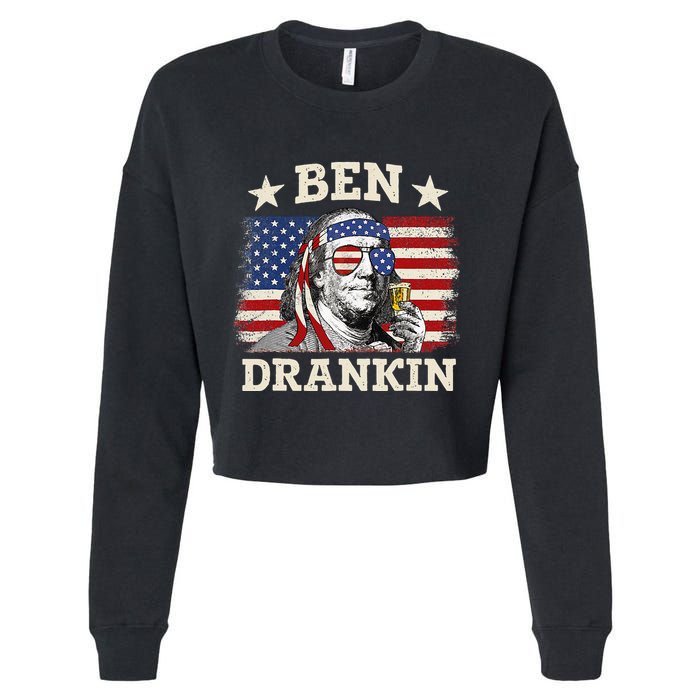 Ben Drankin Benjamin Franklin 4th Of July Funny Drinking Cropped Pullover Crew