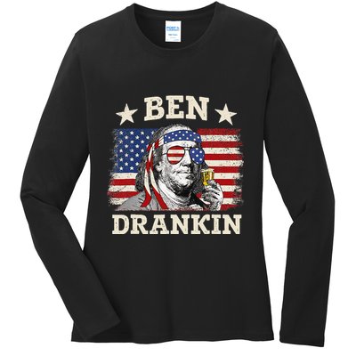 Ben Drankin Benjamin Franklin 4th Of July Funny Drinking Ladies Long Sleeve Shirt
