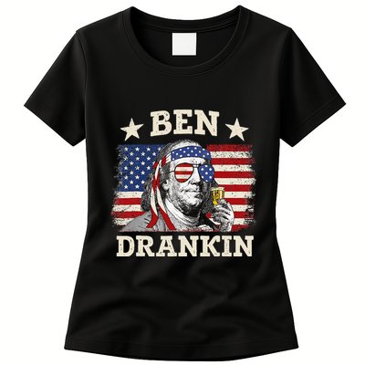 Ben Drankin Benjamin Franklin 4th Of July Funny Drinking Womens T-Shirt
