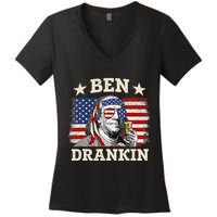 Ben Drankin Benjamin Franklin 4th Of July Funny Drinking Women's V-Neck T-Shirt