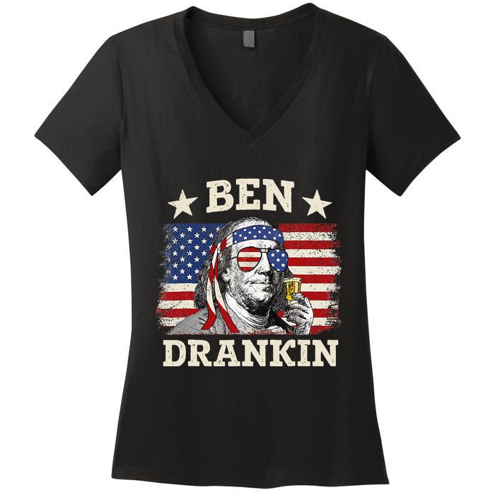 Ben Drankin Benjamin Franklin 4th Of July Funny Drinking Women's V-Neck T-Shirt