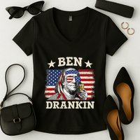 Ben Drankin Benjamin Franklin 4th Of July Funny Drinking Women's V-Neck T-Shirt