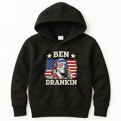Ben Drankin Benjamin Franklin 4th Of July Funny Drinking Kids Hoodie