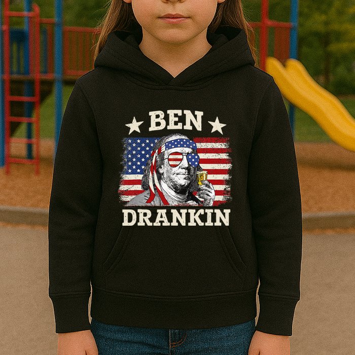 Ben Drankin Benjamin Franklin 4th Of July Funny Drinking Kids Hoodie