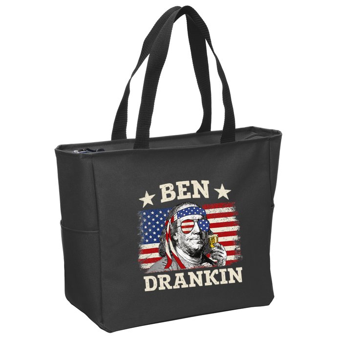 Ben Drankin Benjamin Franklin 4th Of July Funny Drinking Zip Tote Bag