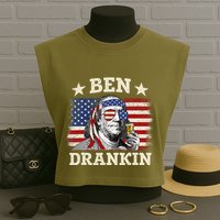 Ben Drankin Benjamin Franklin 4th Of July Funny Drinking Garment-Dyed Women's Muscle Tee