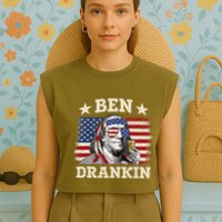 Ben Drankin Benjamin Franklin 4th Of July Funny Drinking Garment-Dyed Women's Muscle Tee