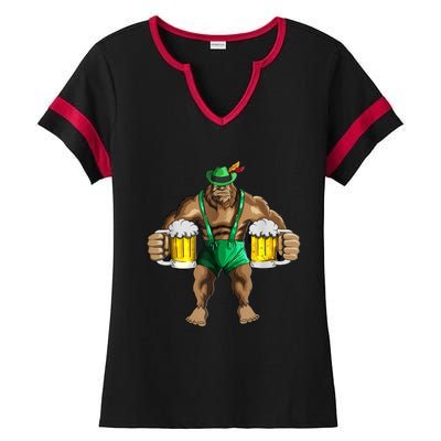 Beer Drinker Bigfoot In Leather Pants Beer Glasses Ladies Halftime Notch Neck Tee