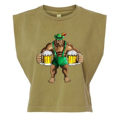 Beer Drinker Bigfoot In Leather Pants Beer Glasses Garment-Dyed Women's Muscle Tee