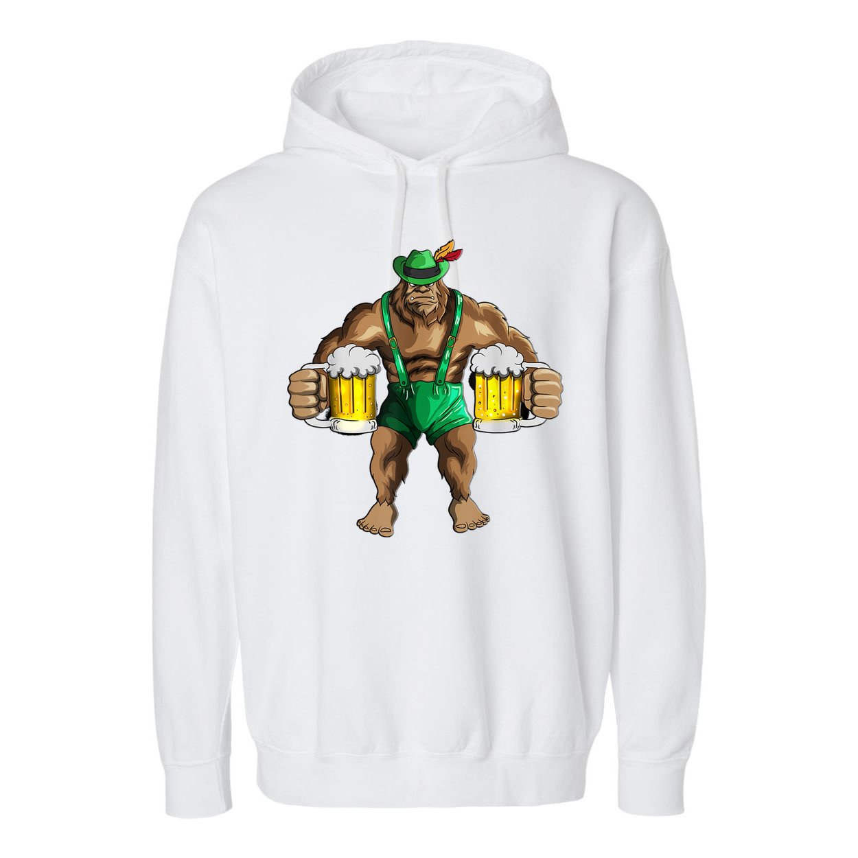 Beer Drinker Bigfoot In Leather Pants Beer Glasses Garment-Dyed Fleece Hoodie