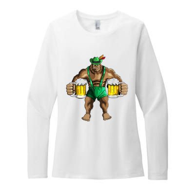 Beer Drinker Bigfoot In Leather Pants Beer Glasses Womens CVC Long Sleeve Shirt