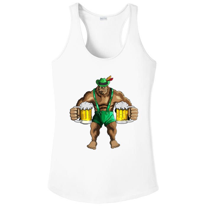 Beer Drinker Bigfoot In Leather Pants Beer Glasses Ladies PosiCharge Competitor Racerback Tank