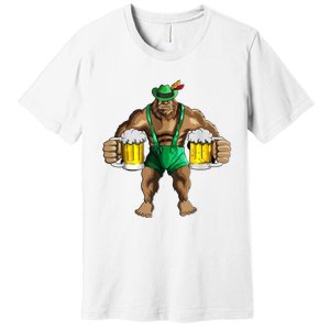 Beer Drinker Bigfoot In Leather Pants Beer Glasses Premium T-Shirt