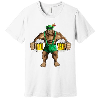 Beer Drinker Bigfoot In Leather Pants Beer Glasses Premium T-Shirt