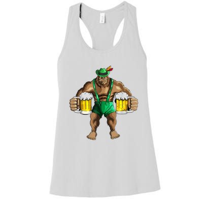 Beer Drinker Bigfoot In Leather Pants Beer Glasses Women's Racerback Tank