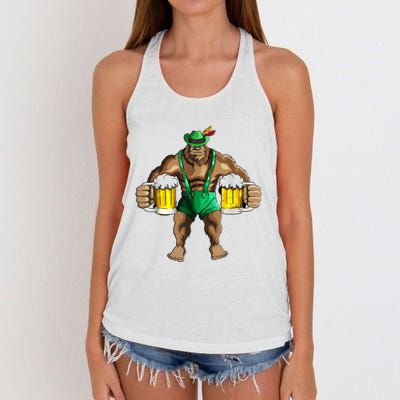 Beer Drinker Bigfoot In Leather Pants Beer Glasses Women's Knotted Racerback Tank