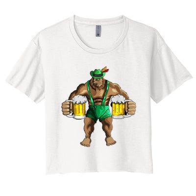 Beer Drinker Bigfoot In Leather Pants Beer Glasses Women's Crop Top Tee