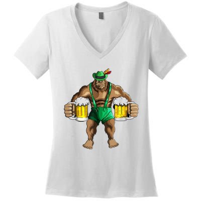 Beer Drinker Bigfoot In Leather Pants Beer Glasses Women's V-Neck T-Shirt