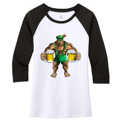 Beer Drinker Bigfoot In Leather Pants Beer Glasses Women's Tri-Blend 3/4-Sleeve Raglan Shirt