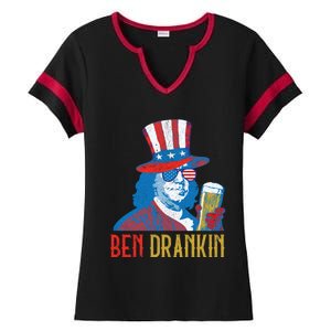 Ben Drankin Beer Benjamin Franklin 4th Of July Usa Flag Gift Ladies Halftime Notch Neck Tee