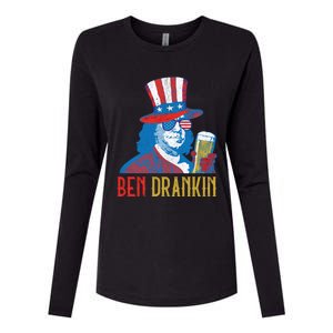 Ben Drankin Beer Benjamin Franklin 4th Of July Usa Flag Gift Womens Cotton Relaxed Long Sleeve T-Shirt