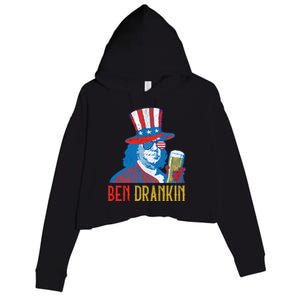 Ben Drankin Beer Benjamin Franklin 4th Of July Usa Flag Gift Crop Fleece Hoodie