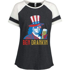 Ben Drankin Beer Benjamin Franklin 4th Of July Usa Flag Gift Enza Ladies Jersey Colorblock Tee