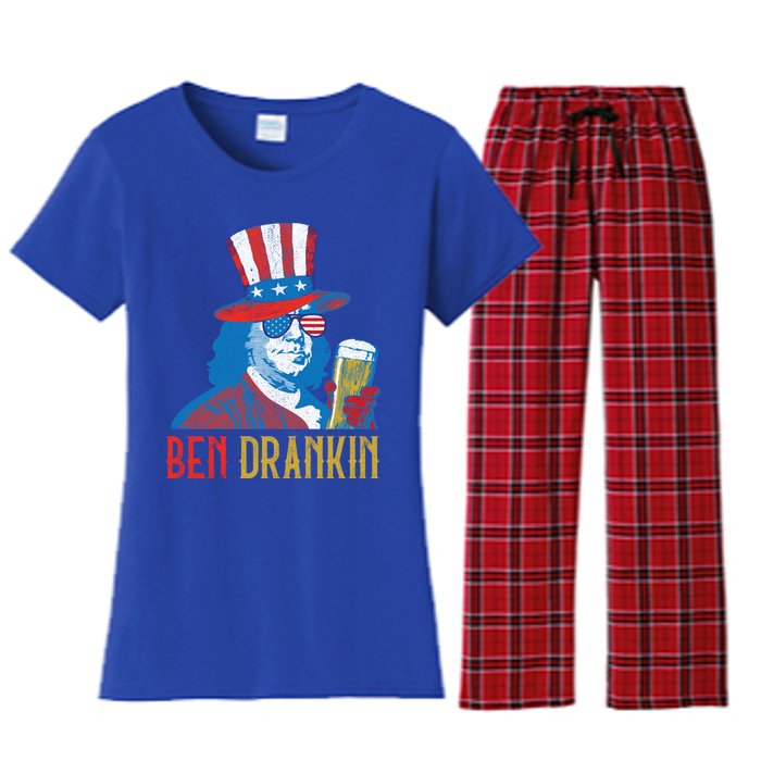 Ben Drankin Beer Benjamin Franklin 4th Of July Usa Flag Gift Women's Flannel Pajama Set