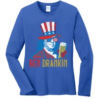 Ben Drankin Beer Benjamin Franklin 4th Of July Usa Flag Gift Ladies Long Sleeve Shirt