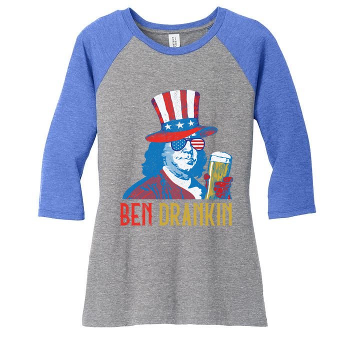 Ben Drankin Beer Benjamin Franklin 4th Of July Usa Flag Gift Women's Tri-Blend 3/4-Sleeve Raglan Shirt