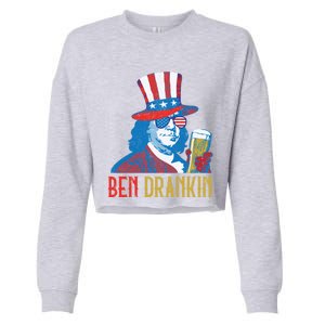 Ben Drankin Beer Benjamin Franklin 4th Of July Usa Flag Gift Cropped Pullover Crew