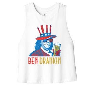 Ben Drankin Beer Benjamin Franklin 4th Of July Usa Flag Gift Women's Racerback Cropped Tank