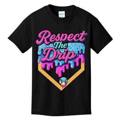Baseball Drip B.oys Home Plate Ice Cream Respect The Drip Kids T-Shirt