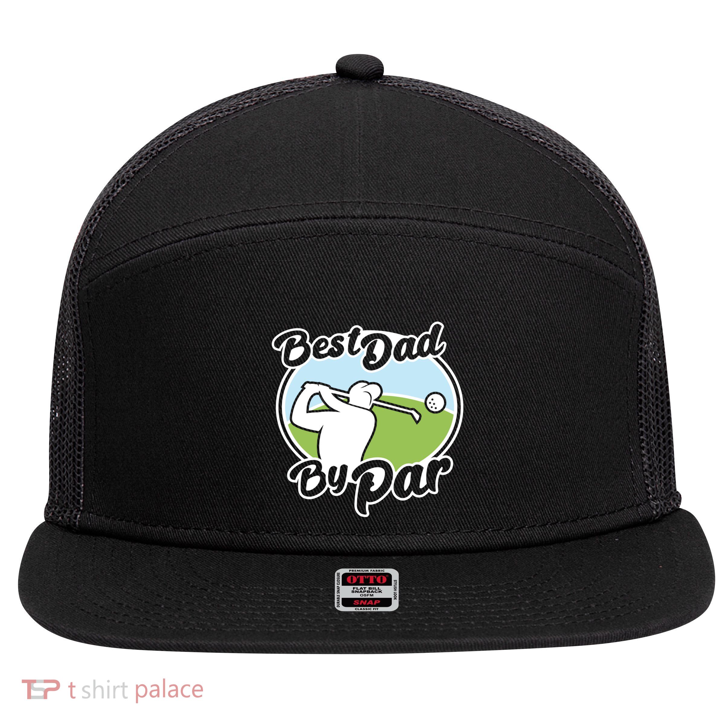 Best Dad By Par Funny Father's Day Golf Funny Gift 7 Panel Mesh Trucker Snapback Hat